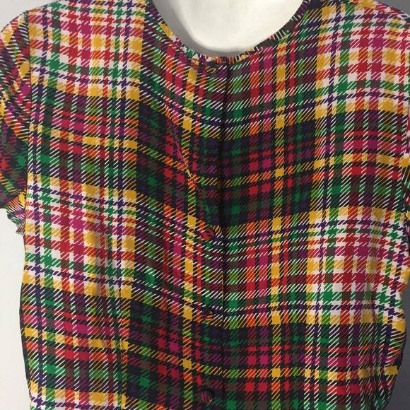 Silk Plaid Short Sleeve 100% Silk Top - Picture 7 of 8